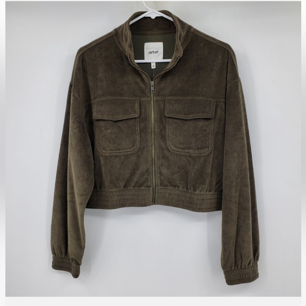 Aerie Green Utility Jacket Stand-Up Collar